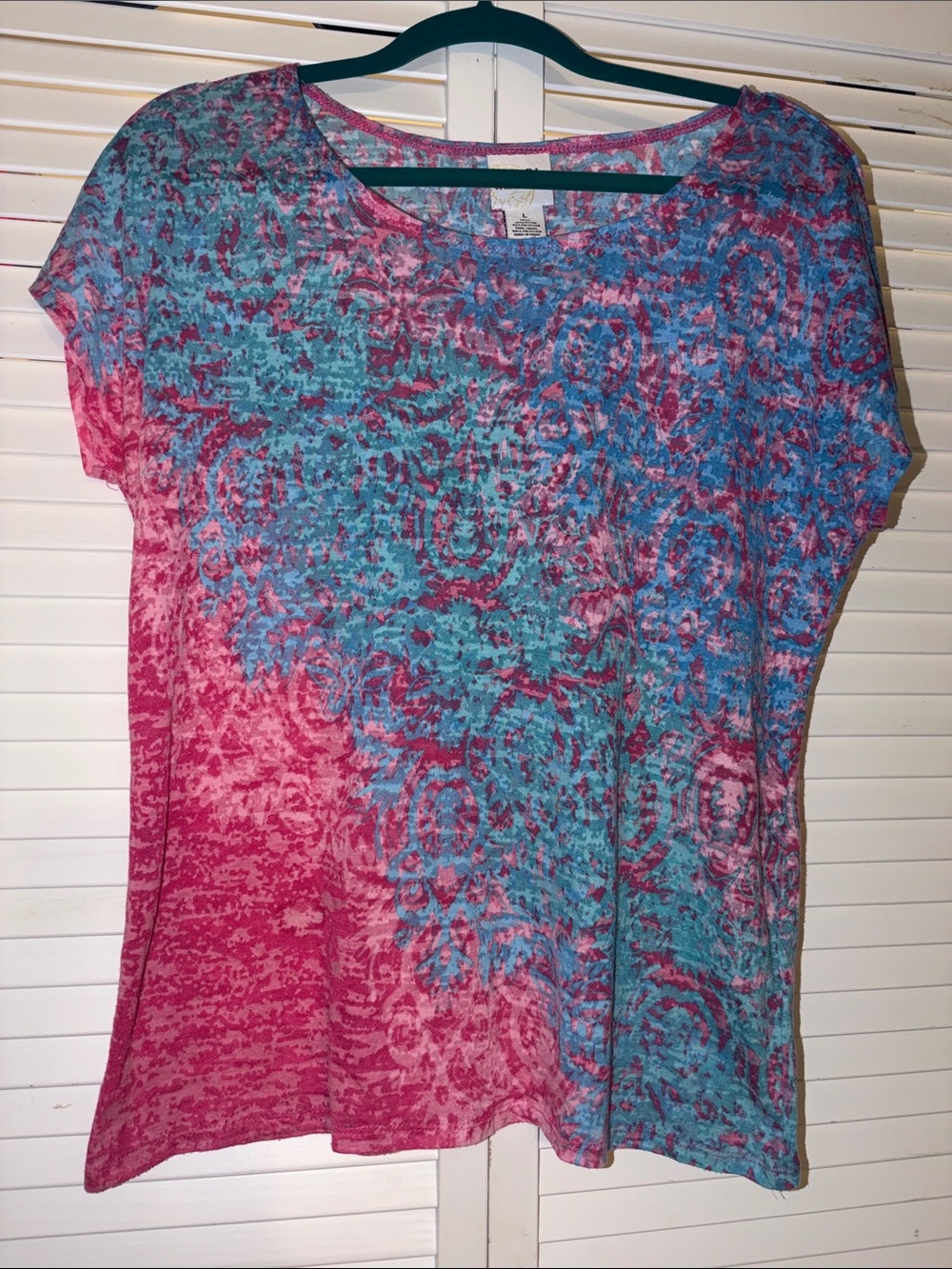 Ruby Rd. Short Sleeve Lightweight Semi Sheer Multicolored Top SZ L